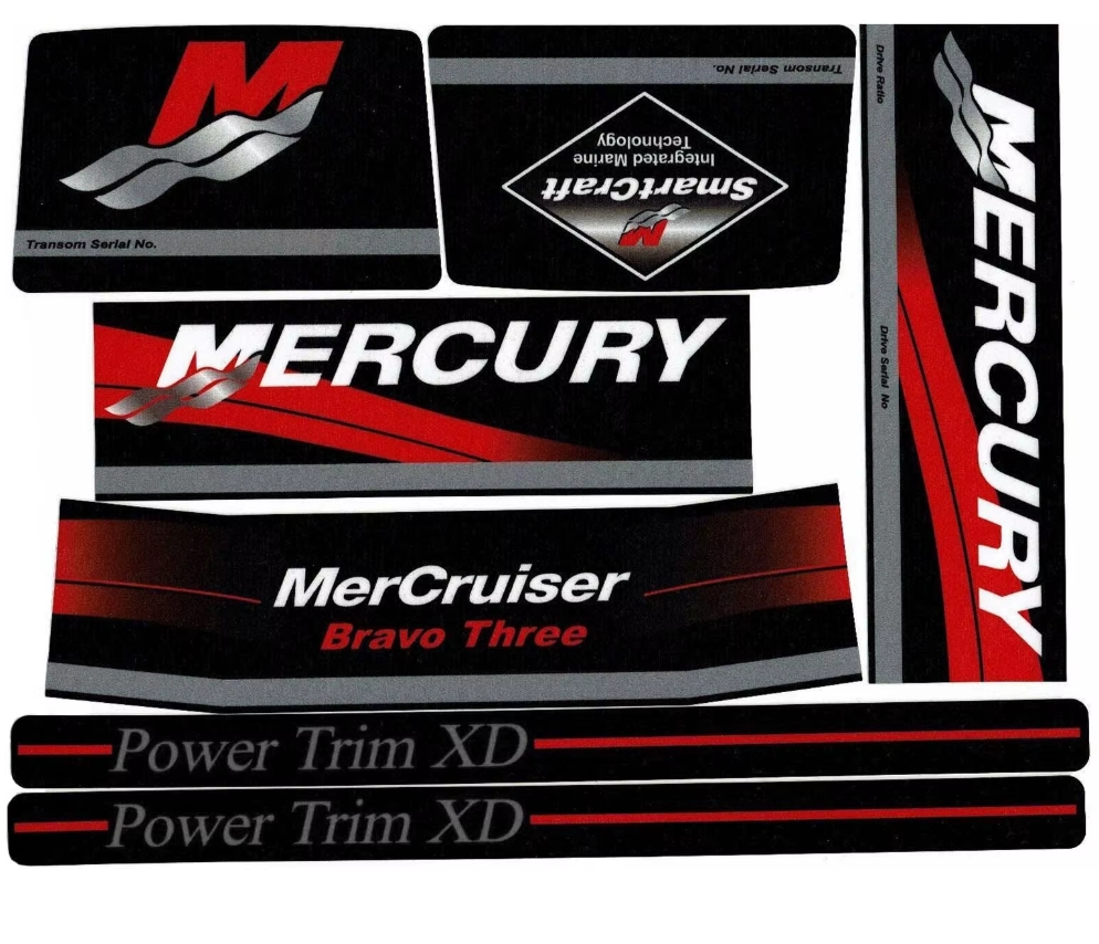 Набор наклеек с красными рамками 39220 для Mercury Mercruiser Red Bravo, три оригинальных цвета
